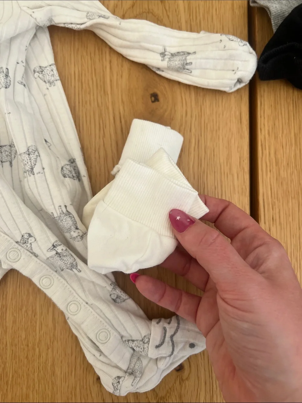 Carter's and H&M Neutral Newborn Baby Bundle—onesie, sweat set, baby gloves